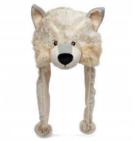 Gray wolf plush hat